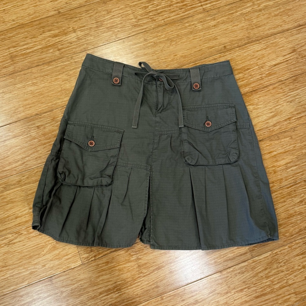 Split army green cargo pleated mini skirt